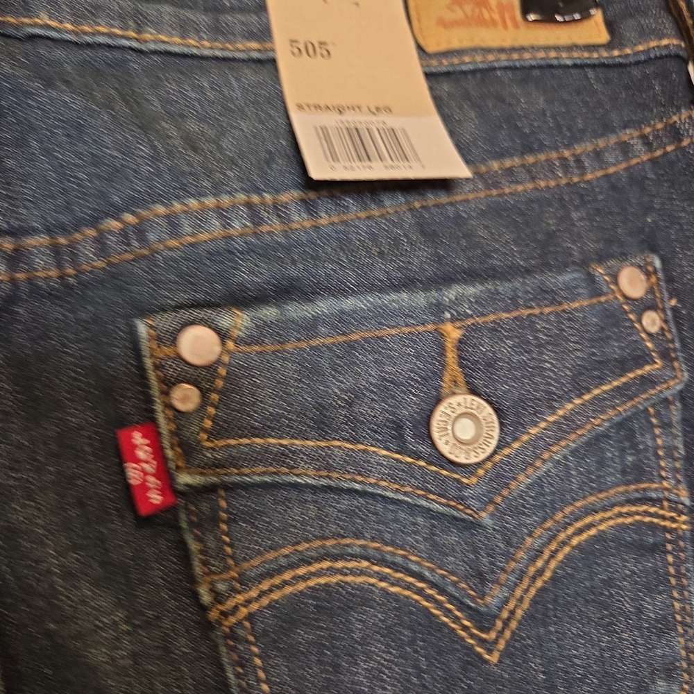 Levis 505 Straight Leg Jeans Womens‎ 4 Long Dark Wash Denim Blue NWT Mid Rise - Picture 3 of 6